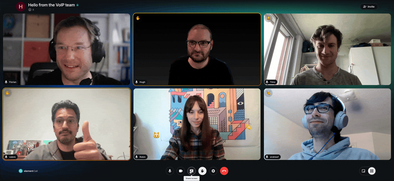 A demo of Element Call with six people